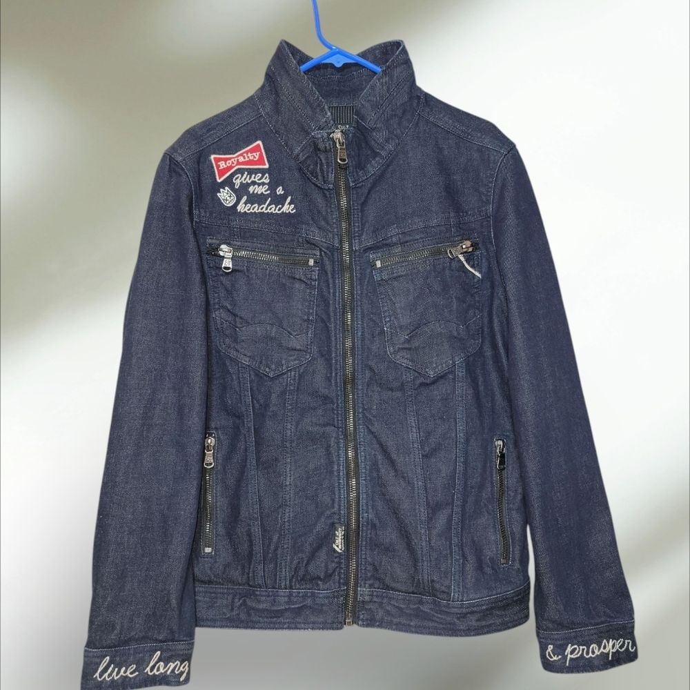 Cult of Individuality Men's size M   Full Zippered Jean jacket. Embroidered more
